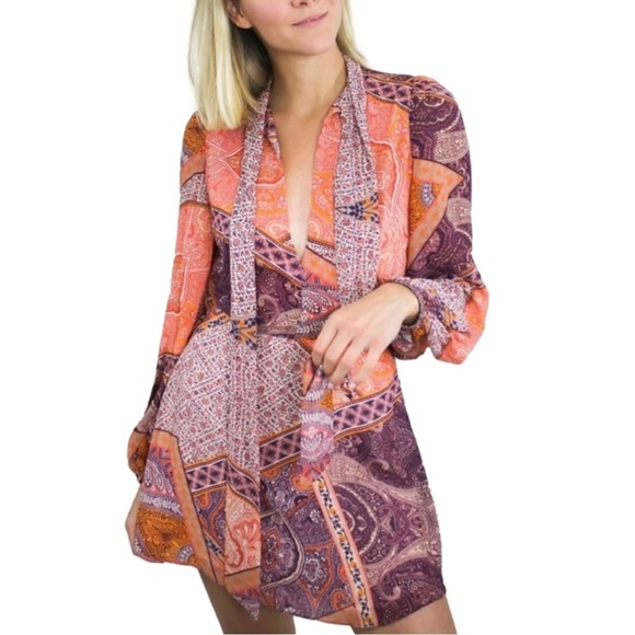 Divine Heritage Dresses & Skirts - Divine Heritage Pussy Bow Long Sleeve Mini Dress Pink Size XS